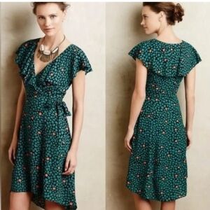 Anthropologie Faux Wrap Dress. Size 0. Teal floral print.